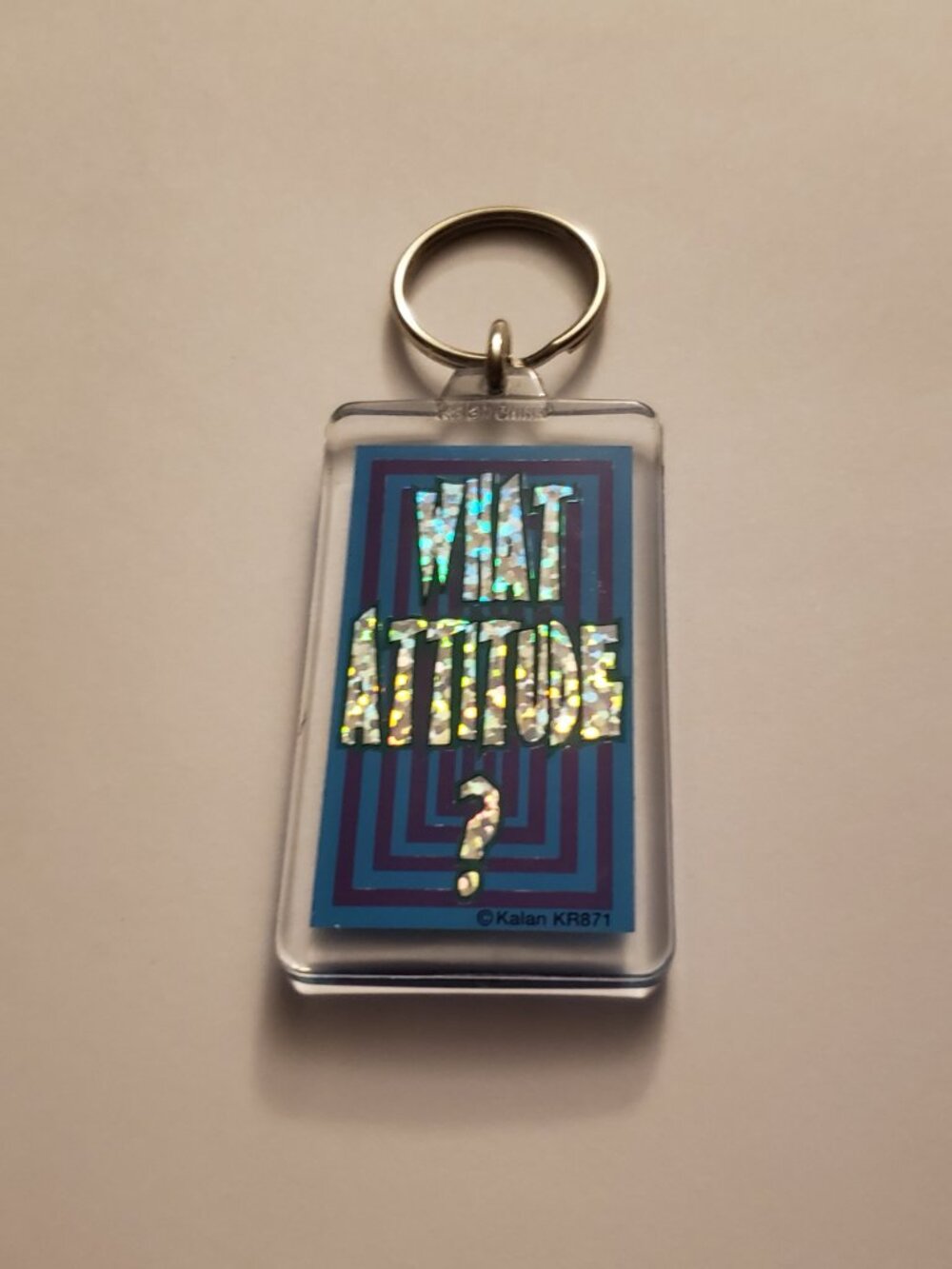 Vintage Kalan What Attitude 90s Y2K Keychain Keyring Blue Novelty Keychain Funny